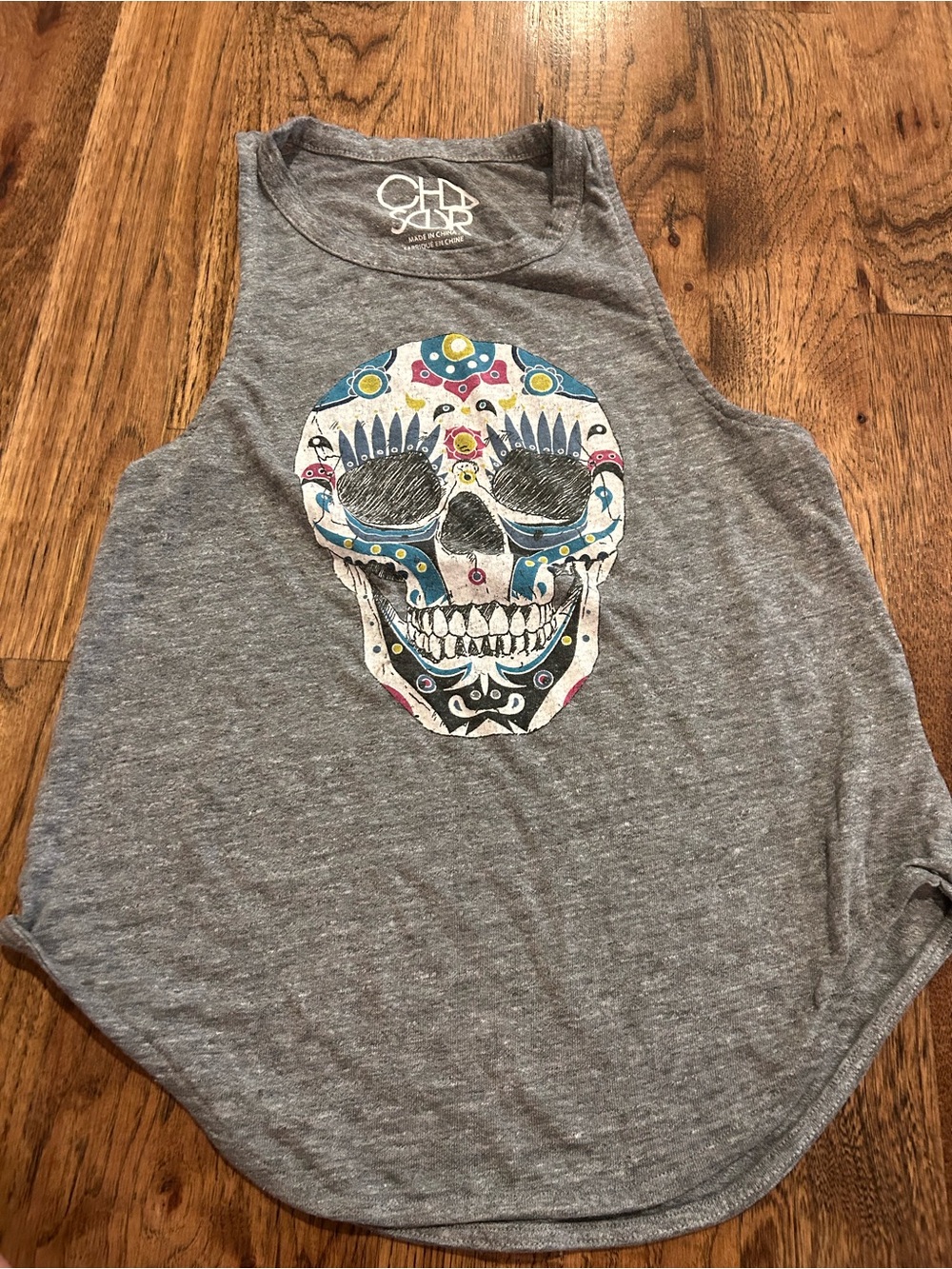 Chaser Gray Girls' Tank Top with Colorful Sugar Skull Graphic